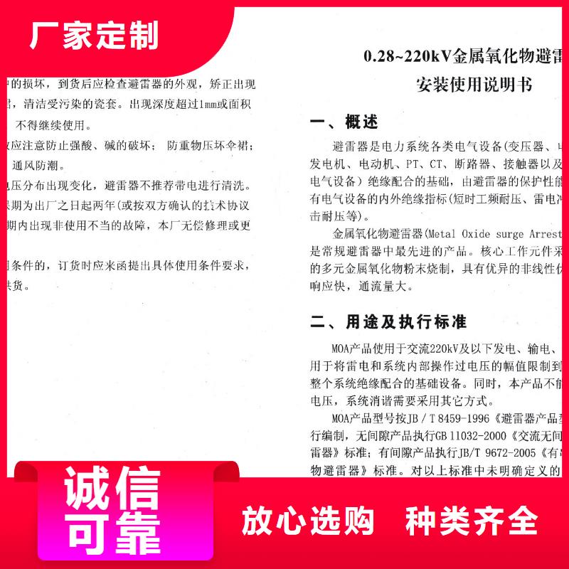 瓷外套金属氧化物避雷器Y10W-204/532生产厂家